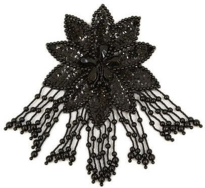 BD11 Bodice Sequin Bead Applique Fringe Black Floral Motif Sequin