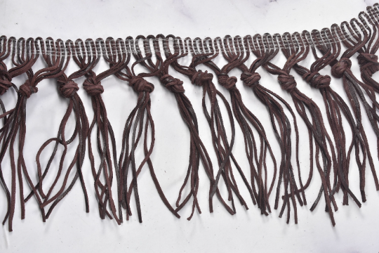 Black Knotted Fringe Trim, Faux Leather Fringe Trim With A Design