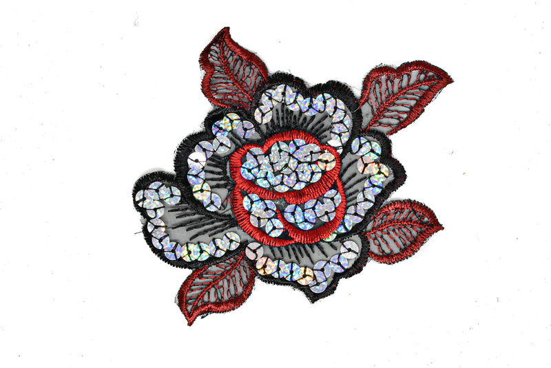 Embroidered Large Sequin Rose Patch - Shine Trim